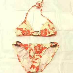 Orange Hawaiian Floral Bikini Set Size Small